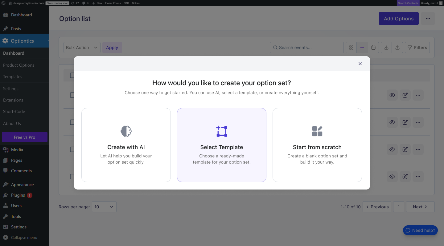 Create option set